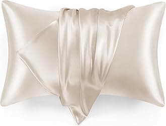 Satin Pillowcase Set of 2 King Size 20x36, Cooling Pillow Covers for Hair and Skin, Silky Smooth with Envelope Closure, Similar to Silk, Beige
