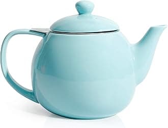 Teapot, Porcelain Tea Pot with Stainless Steel Infuser, Blooming & Loose Leaf Teapot - 27ounce, Turquoise