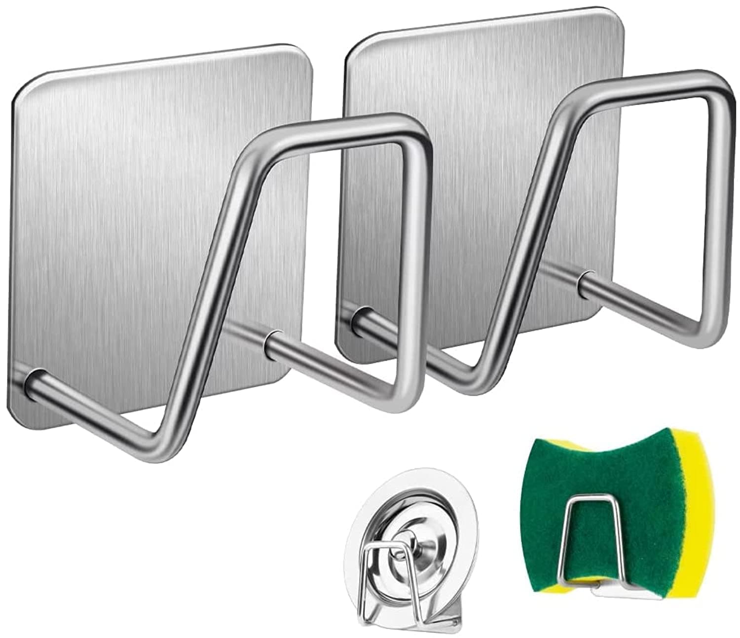 2Pcs Sponge Holder for Kitchen Sink, Strong Adhesive Small Sponge Holder And Brush, Premium Rustproof & Waterproof Kitchen Sink Caddy - Minimal Size - SUS304 Stainless Steel