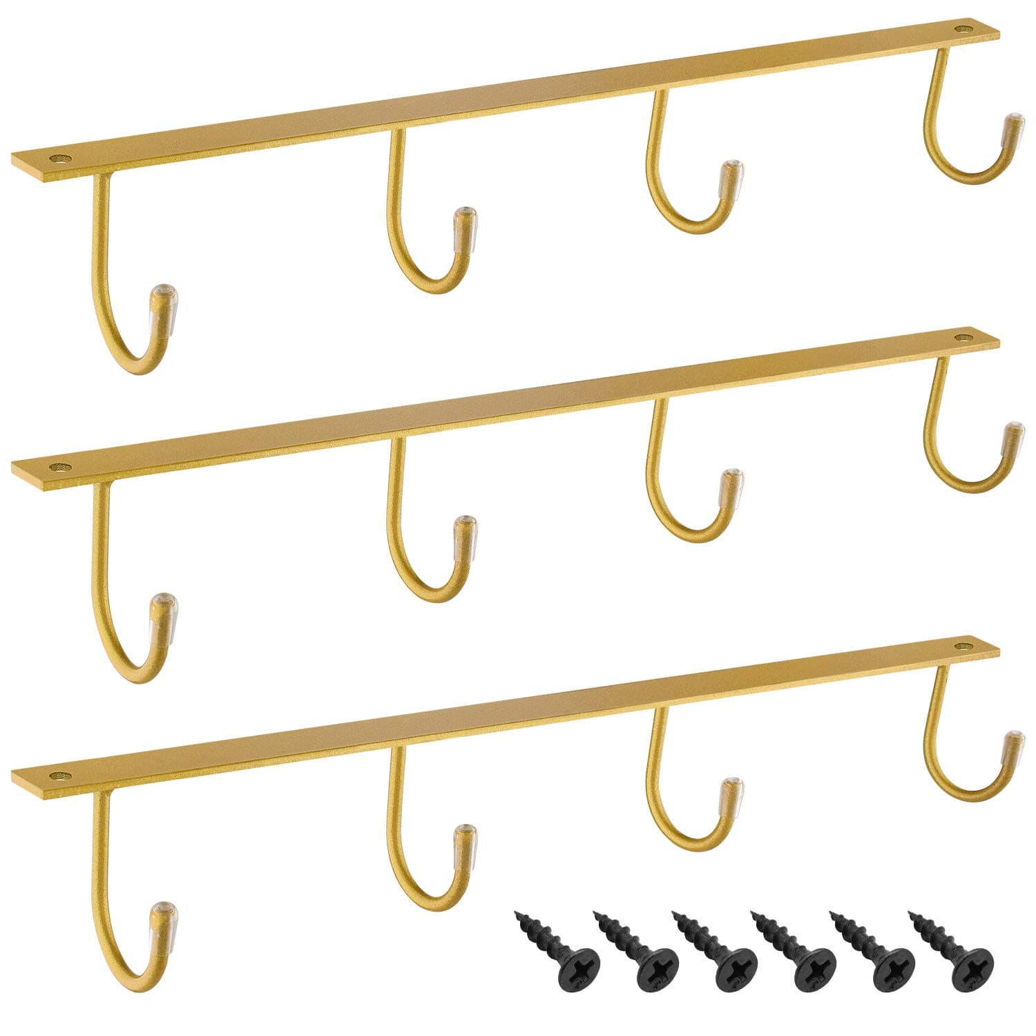 MOCOUMCoffee Mug Holder Under Cabinet, Metal Mug Cup Hook Iron Hanging Mug Rack Under ShelfCoffee Cup Holders for Counte (Gold, 3)