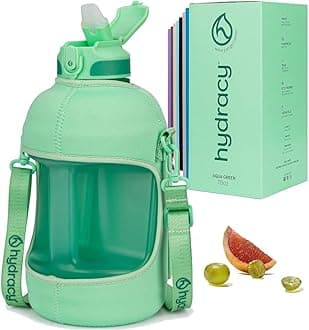 Water Bottle with Time Marker -Large BPA Free Water Bottle & No Sweat Sleeve -Leak Proof Gym Bottle with Fruit Infuser Strainer & Times to Drink -Ideal for Fitness Sports & Outdoors