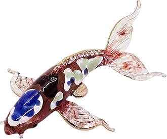 WitnyStore 5" Red Blue White Koi Carp Fish Artistic Blown Glass Figurine Premium Hand-Blown Statue Tabletop Decoration Unique Collectible for Adult Collectors Handcrafted Elegant Home Room Decor