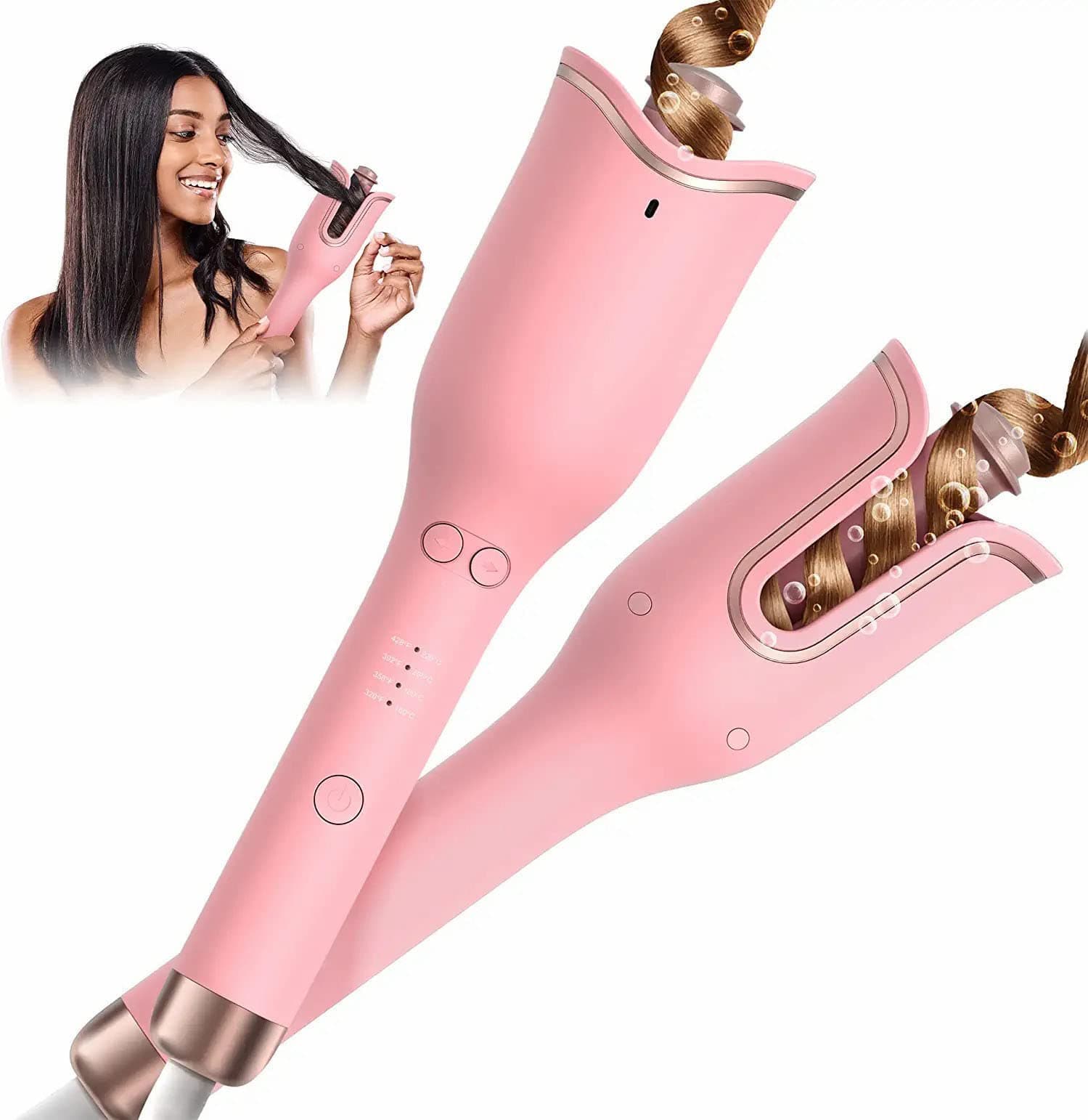 Automatic Hair Curler with Adjustable 4 Temps Levels, Auto Rotating Hair Curling Iron 1” with Ceramic Ionic Barrel, Beach Waves Auto Shut-Off Barrel Curling Wand, Fast Heating Hair Curler Styling Tool