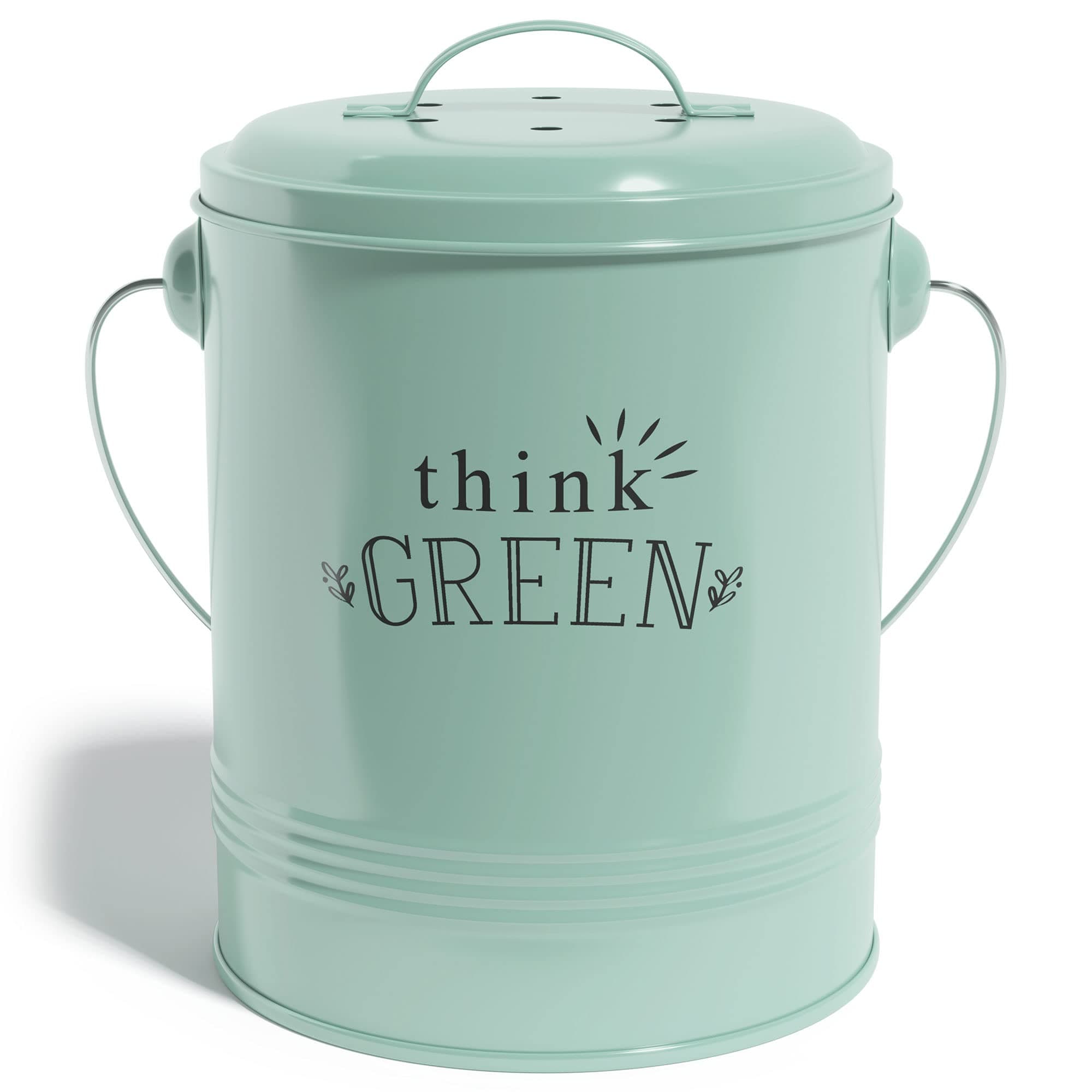 Compost Bin for Kitchen Counter - 1.2 Gallon Countertop Composter with Extra Smell-Absorbing Filters and Inner Bucket for Easy Cleaning - Food Waste Bin for Kitchen with Lid (Mint)