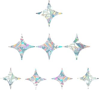 GORGECRAFT 8PCS Star Static Window Clings Anti-Collision Prevent Bird Glass Decals Stickers Alert Decals Non Adhesive Prismatic Vinyl Film Deflectors Ring Sun Catcher for Prevent Stop Birds
