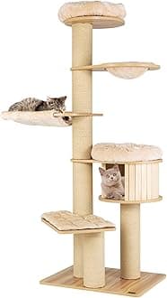 PETSITE 75 Inches Tall Cat Tree for Indoor Cats, Large Cat Tree Tower with Scratching Posts, Cat Condo, Hammock and Basket, Multi-Level Modern Cat Tree for Large Cats 20 lbs Heavy Duty