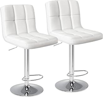 Sweetcrispy Bar Stools Set of 2, Armless PU Leather Adjustable Swivel Barstools, Hydraulic Kitchen Counter Height Thickened Seat Cushion Square Island Countertop Chairs with Back - Modern White