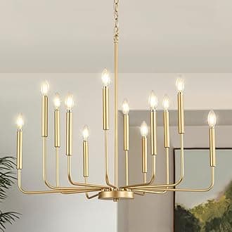 Modern Gold Chandelier for Dining Room,Metal 12-Light Kitchen Light Fixtures, Farmhouse Candle Hanging Pendant Light for Living Room Entryway Foyer Bedroom (Bulbs Not Included)
