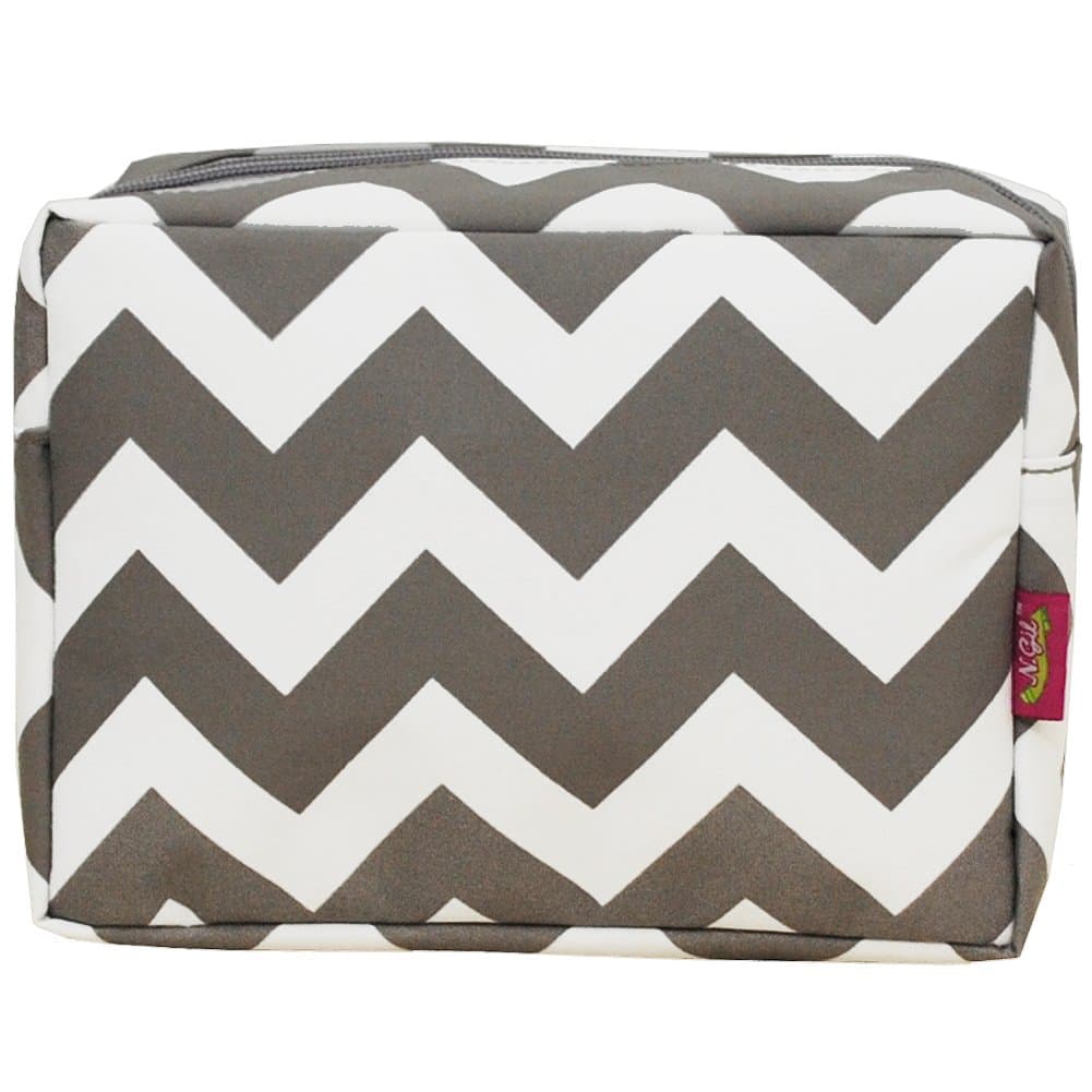Chevron Print Large Cosmetic Travel Pouch (Gray)