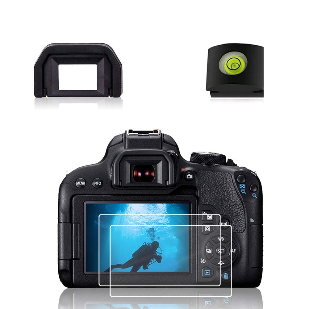 1300D 1200D T6 T5 Tempered Glass Screen Protector& EF Viewfinder Eyepiece Eyecup&Hot Shoe Cover for Canon EOS 1300D 1200D Canon Rebel T6 T5 (2+1+1pcs) Protective Waterproof Clear