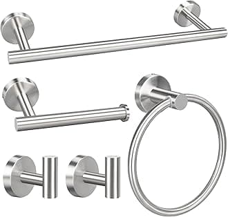 Bathroom Hardware Set, 5/10/20pcs Matte Black/Brushed Nickel/Brushed Gold Stainless Steel Bathroom Hardware Set, Including 16" Hand Towel Bars, Toilet Paper Holders, Towel Rings, Robe Towel Hooks