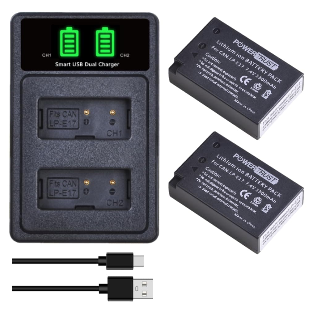 PowerTrust 2x LP-E17 Battery and Charger for EOS RP R10 R8 R50 750D 760D 8000D 77D M3 M5 M6, EOS M6 Mark II, 200D 200D II 250D 800D 850D, Rebel T6i T6s T7i T8i X8i SL2 SL3