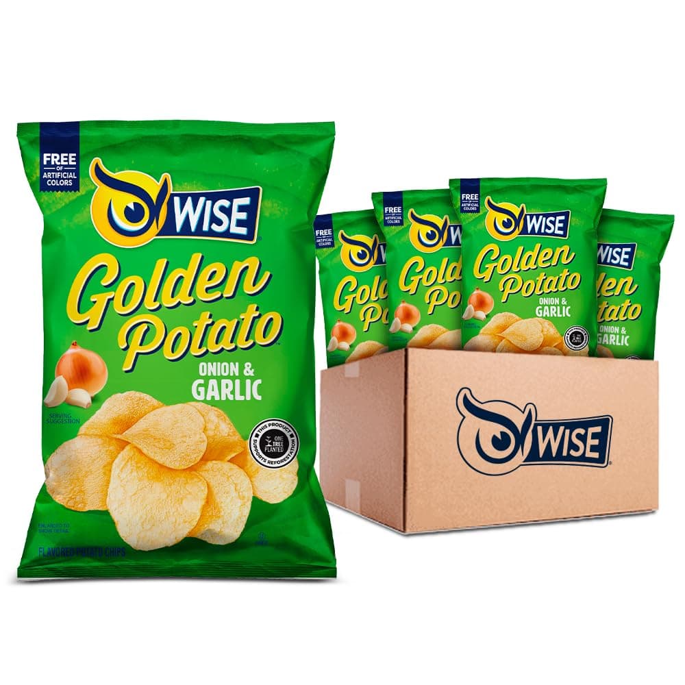 WiseSnacks Onion and Garlic Potato Chips Bulk Snack for Fun and Tasty Snacking 0.75 Ounce 40 Count, Gluten Free, 0g Trans Fat, No Preservatives
