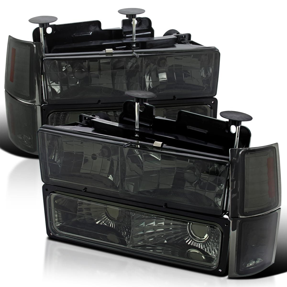 SPEC-D TUNING Smoke Headlights + Bumper Lights + Corner Lamps Compatible with 1994-1998 Chevy C10 Pickup C/K 1500 2500 3500 Tahoe Suburban, Left + Right Pair Headlamps Assembly