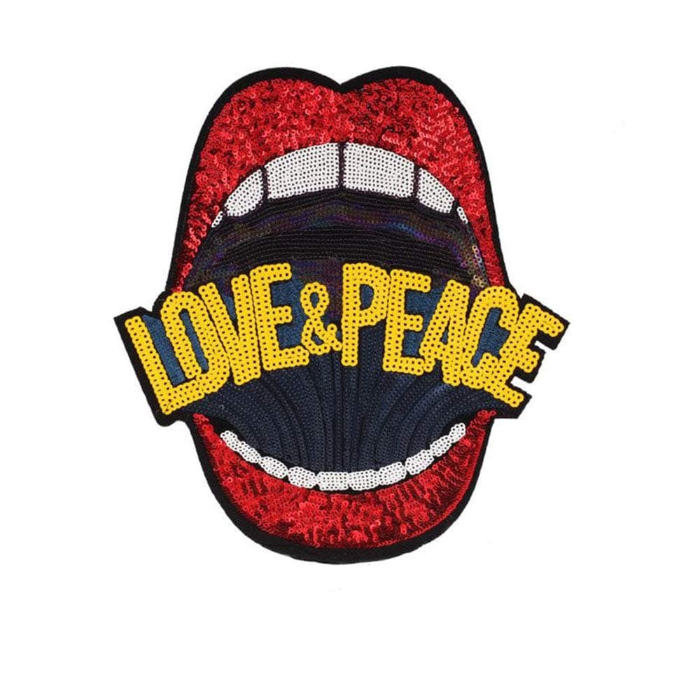 Large Red Mouth Patch Iron on or Sew on Lip Sequin Patches Embroidered Badge Motif Applique Compatible Clothing Jeans T-Shirt (Red)