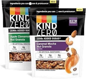 Zero Added Sugar Keto Granola, Variety Pack, Apple Cinnamon Nut and Caramel Mocha Nut, Good Source of Fiber, Gluten Free, Low Sugar, 5g Protein, 2 Count