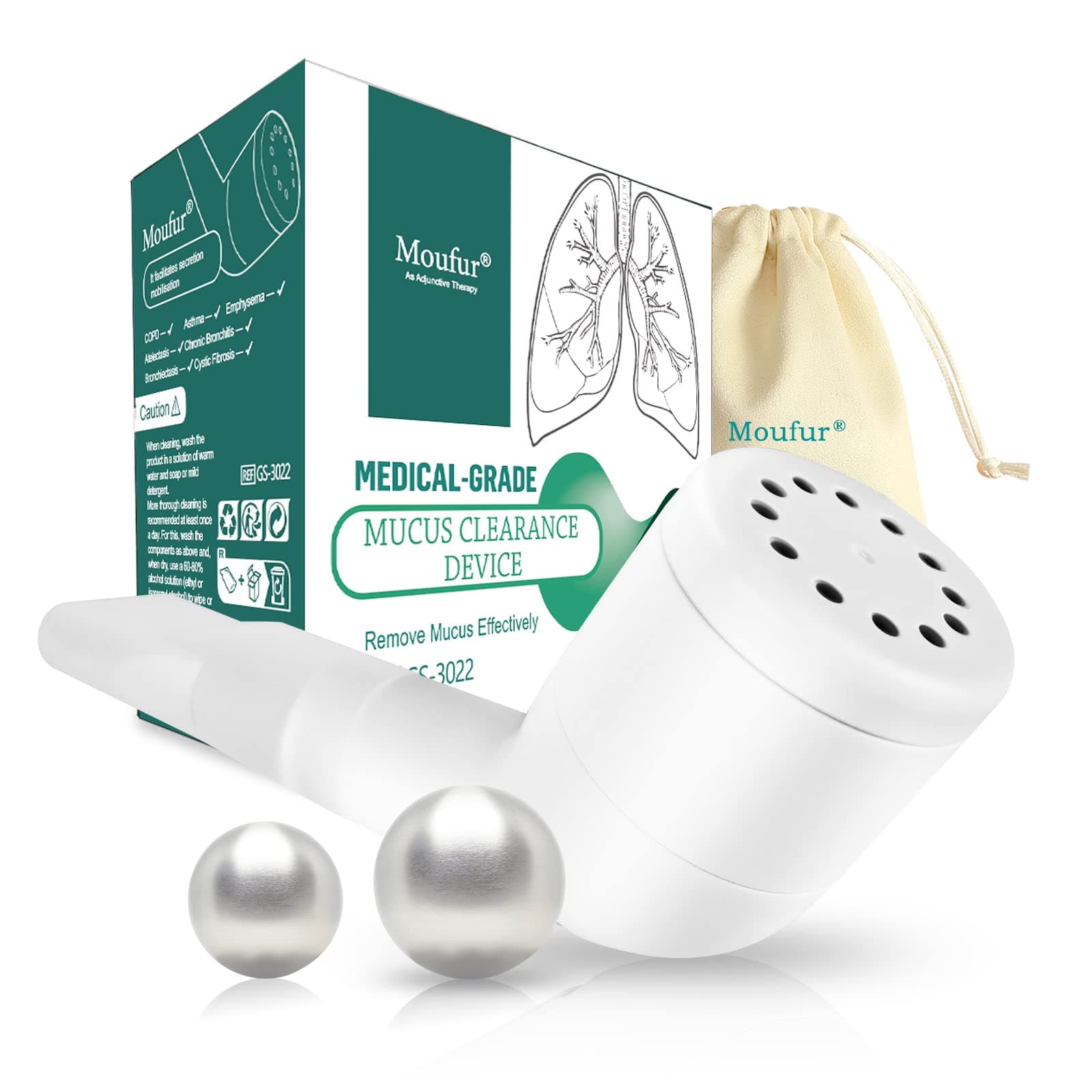 Mucus Clearance Device & Natural Lung Exerciser Provides Positive Expiratory Pressure(PEP) Therapy for Patients with Mucusproducing Respiratory Conditions-White