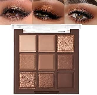 Neutral Nude Eyeshadow Palette 9 Colors – Matte Shimmer Glitter Eye Shadow, Highly Pigmented Blendable Brown Smokey Eyeshadow Palette for Natural Everyday Soft Glam Eye Makeup Travel Makeup Palette 1