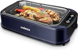 Indoor Grill CUSIMAX Electric Smokeless Grill Portable Korean BBQ with Turbo Smoke Extractor Technology, Non-stick Removable Plate, Tempered Glass Lid, Great for Party(Single Plate)