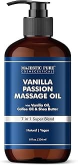 MAJESTIC PURE Vanilla Passion Massage Oil for Massage Therapy - Refreshing and Relaxing - Natural Oils with Vanilla Oil, Coffee Oil Shea Butter for All Skin Types Men and Women Massage Lotion- 8 fl oz