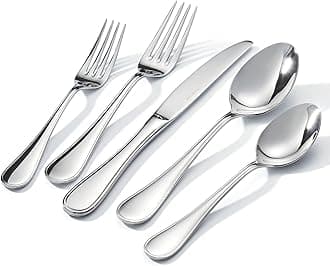 60 Piece Teardrop Silverware Set for 12, 18/10 Stainless Steel Flatware Set, Modern Design Cutlery Set for Home/Hotel/Wedding,Mirror Polished and Dishwasher Safe