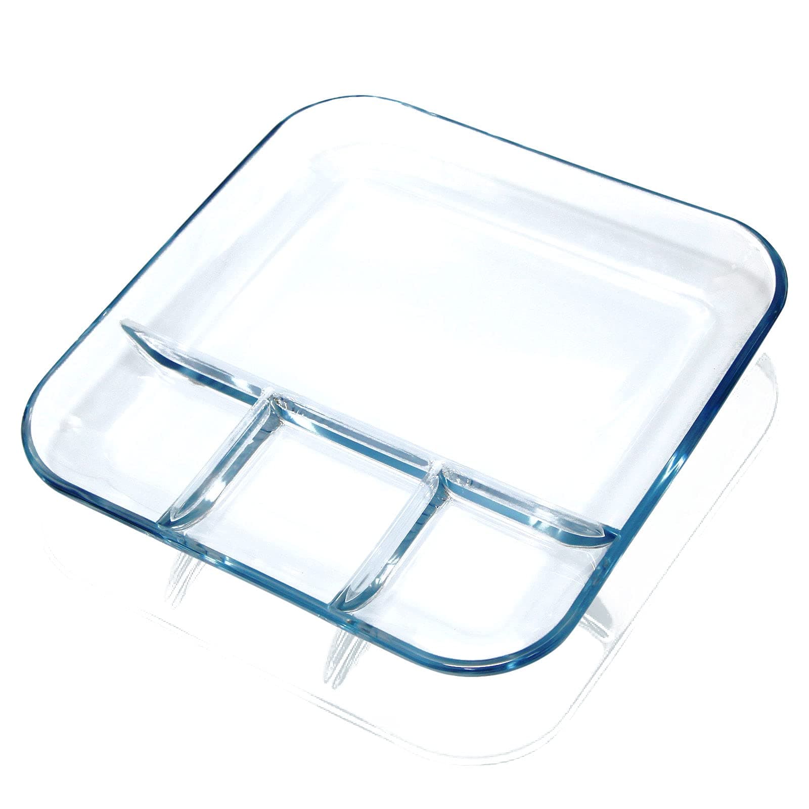 NUTRIUPS Glass Divided Plate with 4 Compartments, 1 Piece, 10inch Divided Dinner Plates Breakfast Plate with Dividers Divided Dish