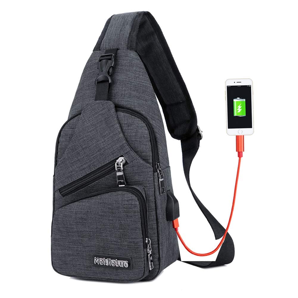 Sling Bag Men Chest Shoulder Backpack Crossbody Bag with USB Charging Port for Women Hiking Cycling Camping Daypacks