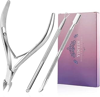 YINYIN Cuticle Trimmer with Cuticle Pusher and Cutter, Professional Stainless Steel Nippers, Cutter Clippers, Cuticle Remover, Pedicure Manicure Tools for Fingernails and Toenails, Sliver