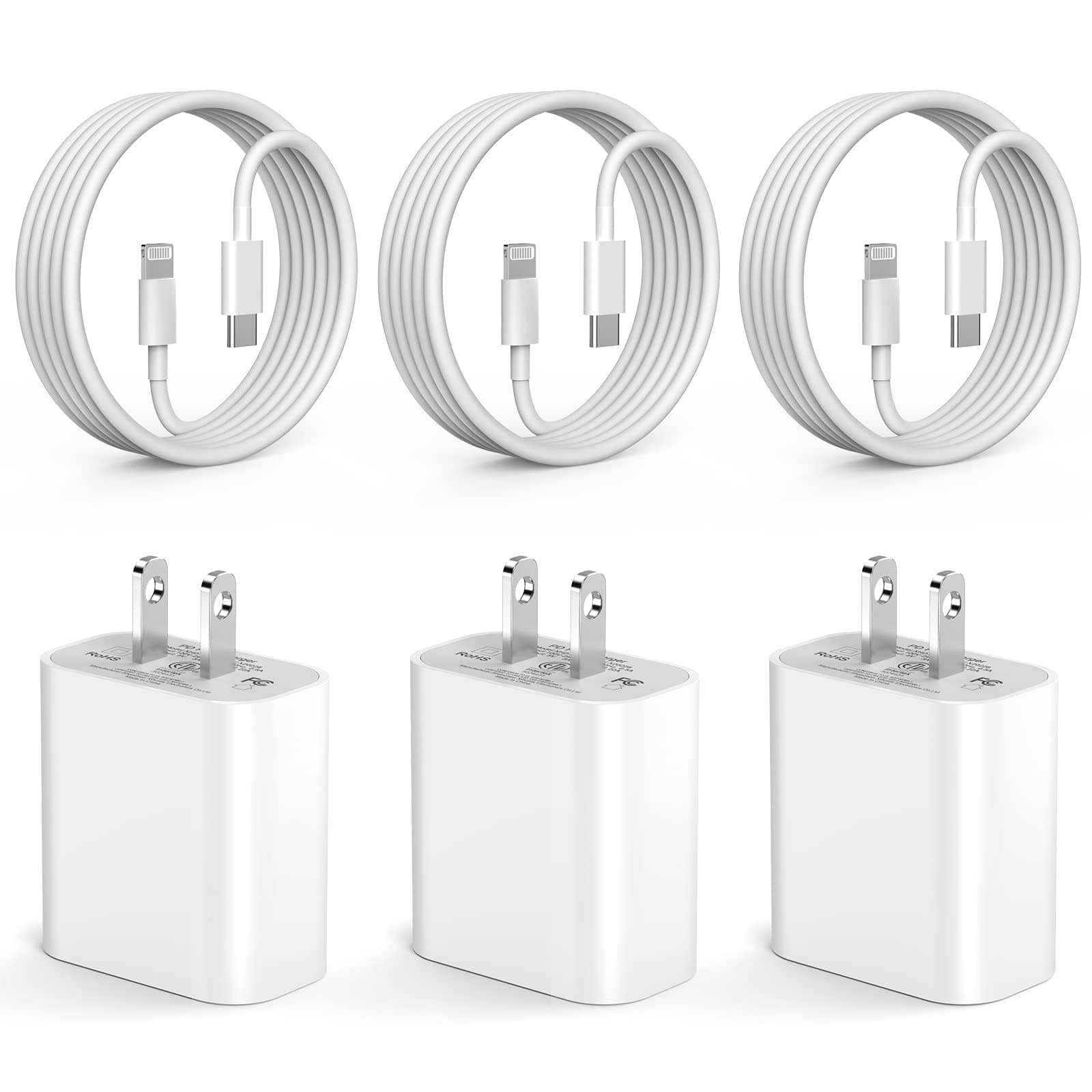 IIOZO iPhone Fast Charger, 3 Pack PD 20W Type C Fast Charger Fast Charging Block with 6FT USB C to Lightning Fast Charging Data Sync Cable Compatible for iPhone 14 13 12 11 Pro Max XS XR X 8 iPad