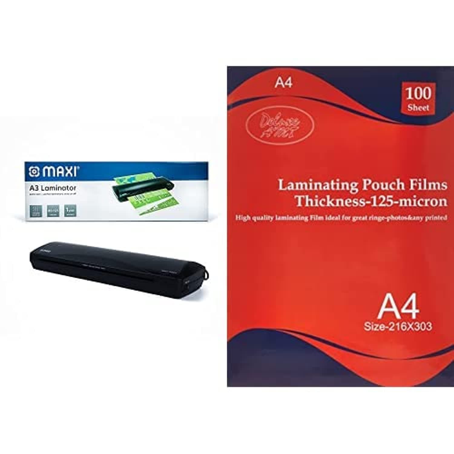 A3 Lamination Machine Black, Mx-Lm383 + Deluxe Amt A4 Lamination Pouch Film 125 Mic