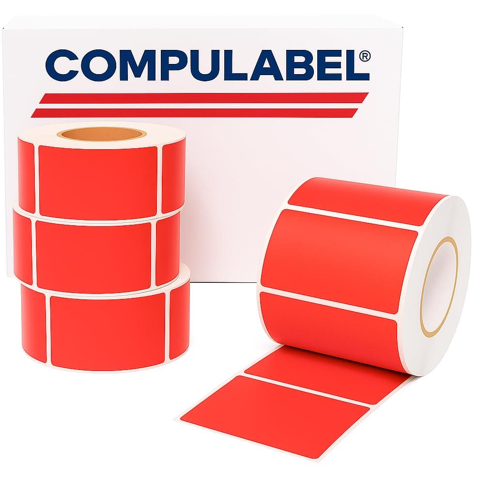 Direct Thermal Labels, 4"x6", 1000 Labels Per Roll, PMS805 Red, Fluorescent, 3" Core (520339)