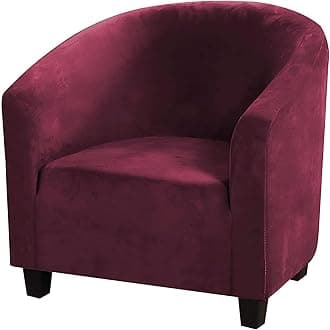 Mingfuxin Velvet Tub Chair Slipcover, High Stretch Club Chair Covers Washable Armchair Sofa Couch Covers Slipcovers Furniture Protectors for Dining Living Room Office(Wine Red, Velvet)