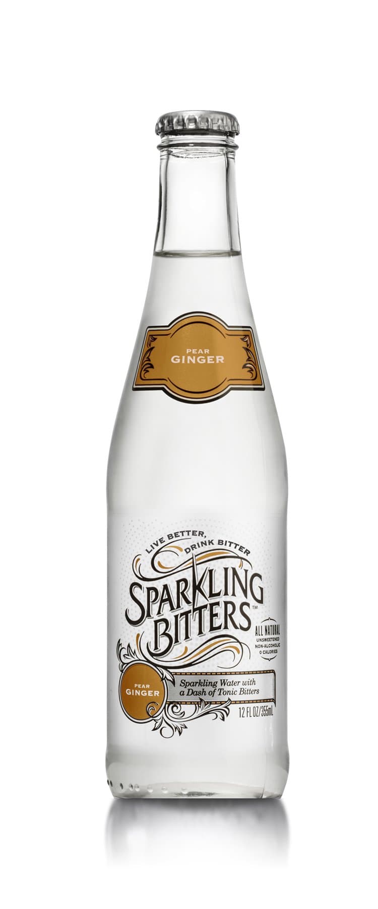 Sparkling Bitters Water, Pear Ginger, 12 oz glass-bottle (Pack of 12)