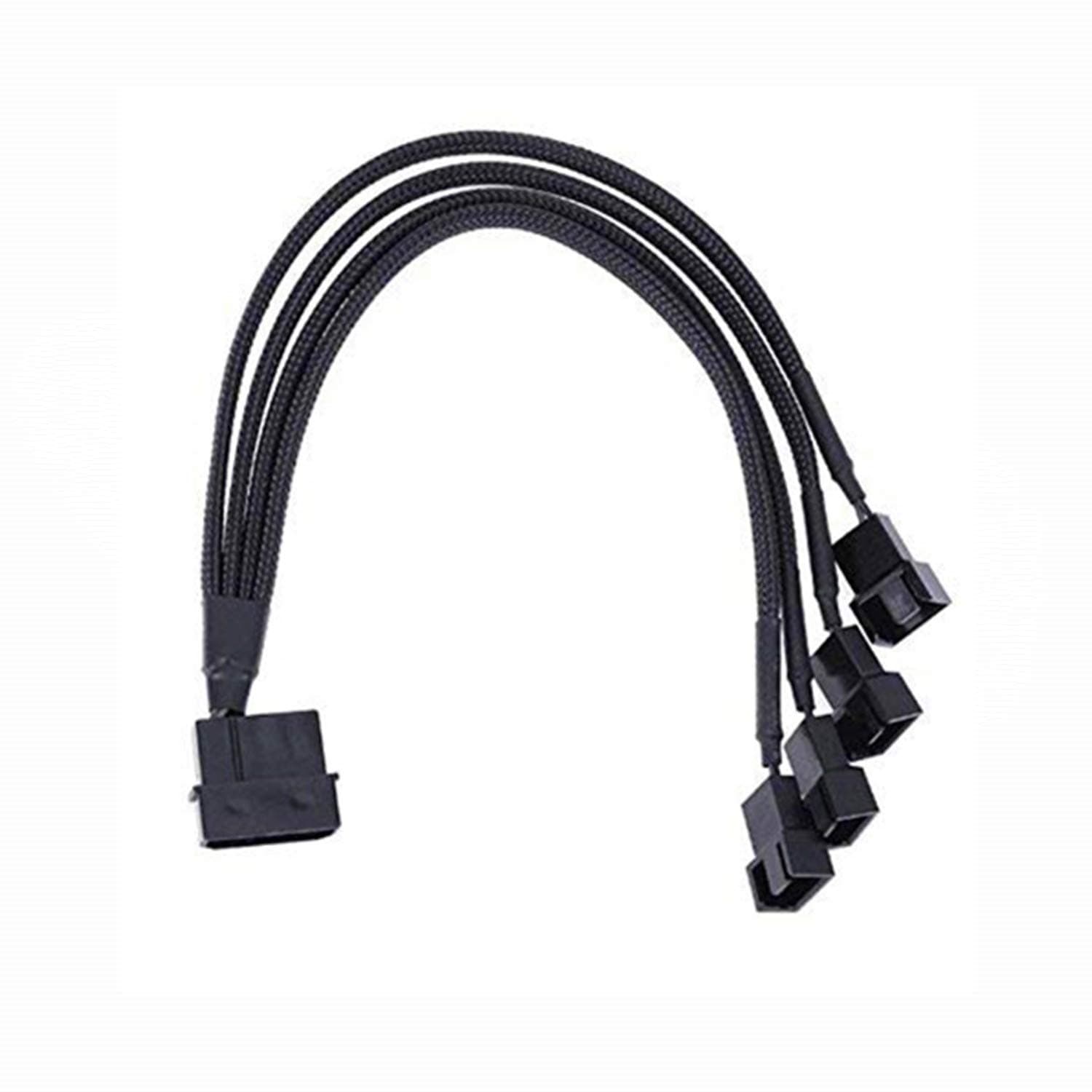 4-Pin Molex to 4 x 3/4-Pin PC Case Fan Sleeved Adapter Cable, 3-Pin or 4-Pin (PWM Connector) to Molex Computer Cooler Cooling Fan Splitter Y Power Cable