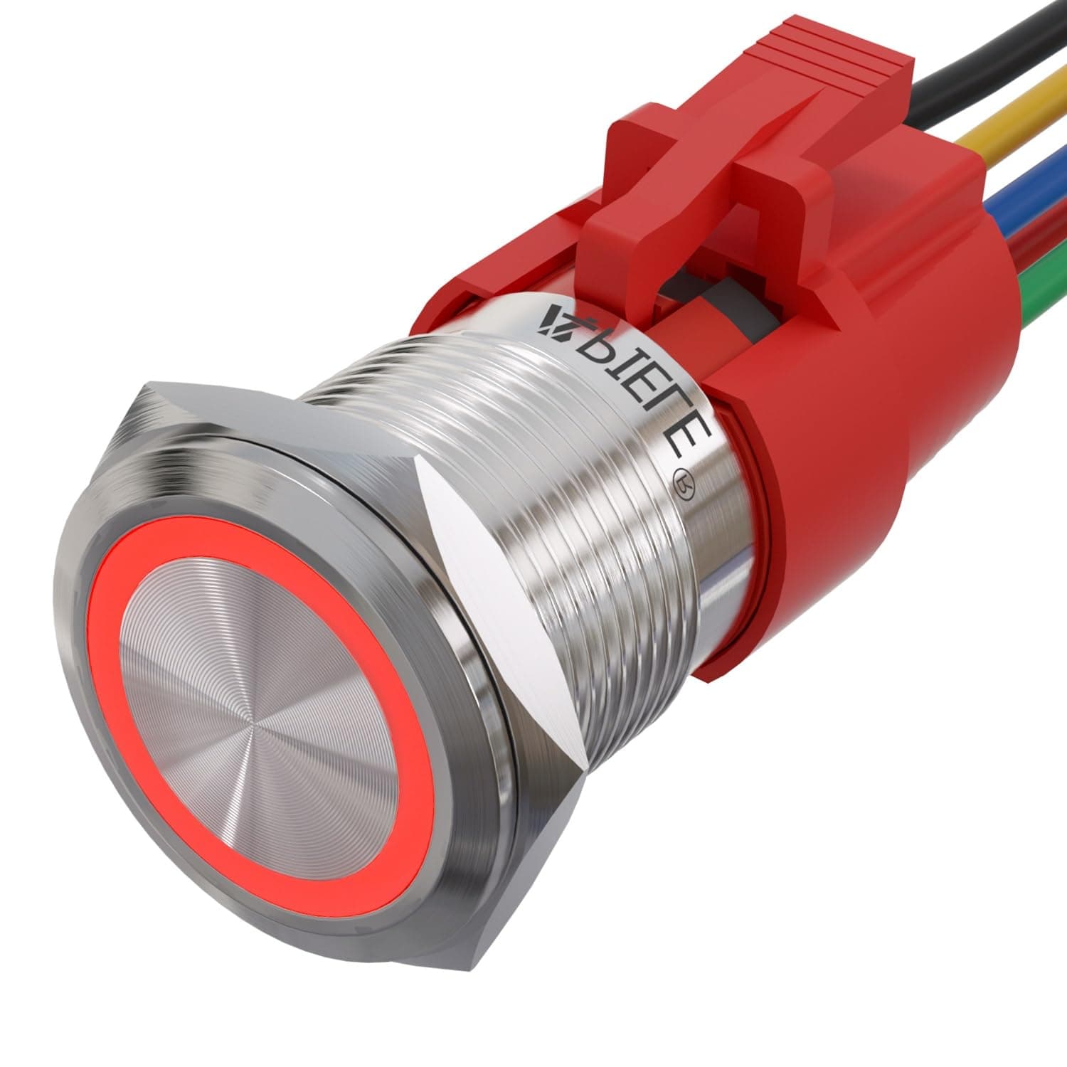 APIELE 19mm Momentary Push Button Switch On Off Stainless Steel with 12V LED Angel Eye Head for 19mm 3/4 Mounting Hole with Wire Socket Plug Self-Reset (Red)