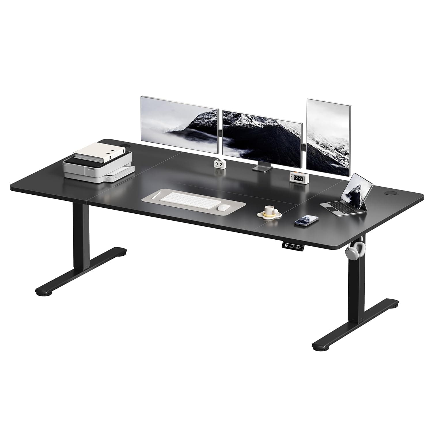 Devoko Standing Desk 160x80cm Height Adjustable Desk Sit Stand up Table for Home Office Adjustable Computer Desk with Splice Board(Black)