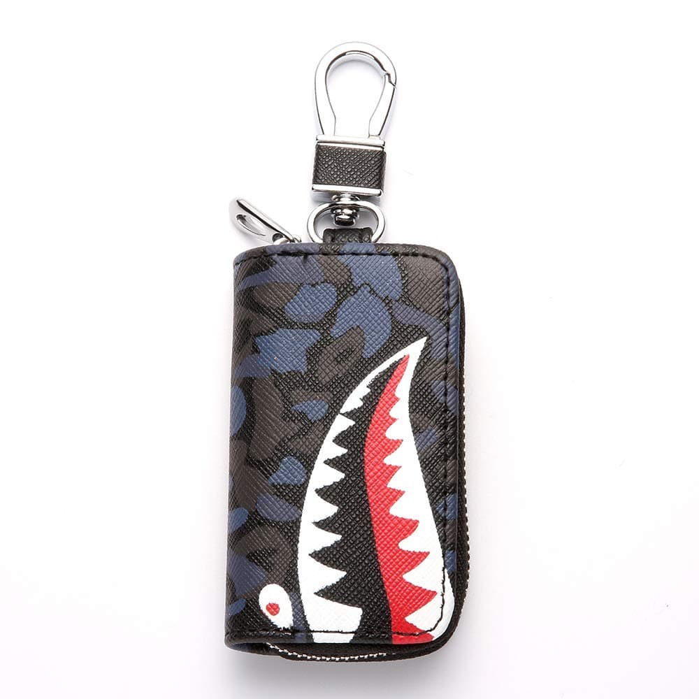 YHD LED Leather Car Smart Key Chain Universal Key Holder Bag Black Zipper Case Cover Wallet Bag Shell Fob Ring (1)