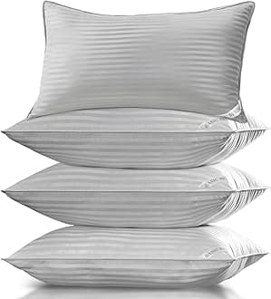 Basic Beyond Bed Pillows Standard Size Set of 4 - Down Alternative Pillows for Sleeping, Soft 20 x 26 Inches 4 Pack Standard Pillows for Back, Stomach or Side Sleepers, Silver