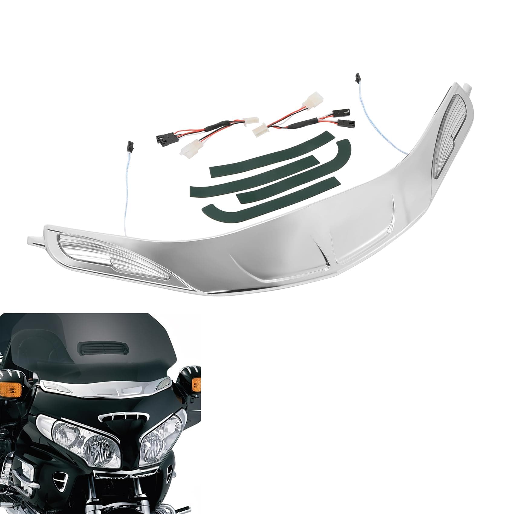 Green-L Chrome Windshield Trim with Light Fit For Honda Goldwing 1800 GL1800 2001-2017 F6B 2013-2017