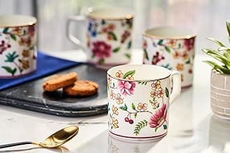 GOLDEN QUEEN'S Handcrafted Tea Cups - Set of 6 | Ideal for Everyday Tea and Coffee, Enhancing Your Daily Rituals - Blush Blossom Ensemble