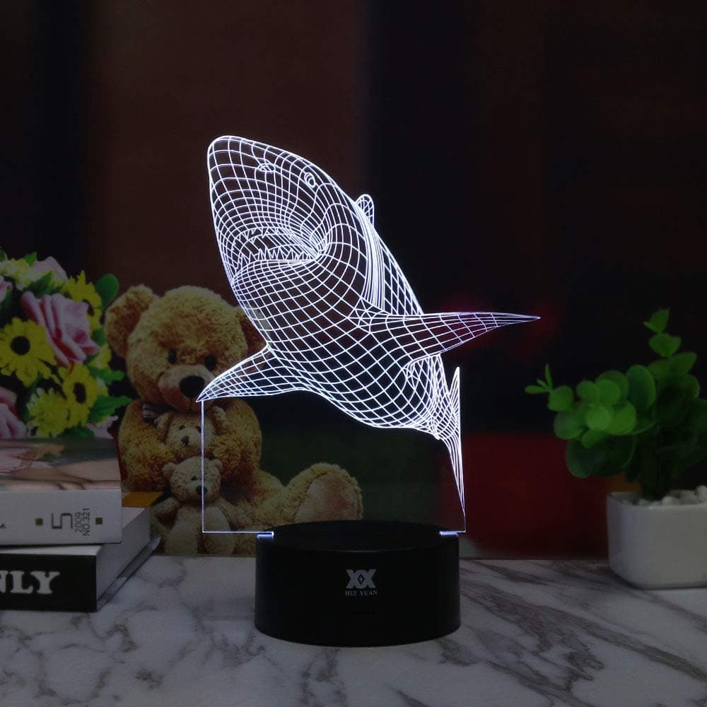 Huiyuan 3d Night Lamp Colorful Shark Shape Touch Control Light 7 Colors Change USB LED for Desk Table with Multicolored USB Powered Home Decoration Best Gift for Valentine's Day