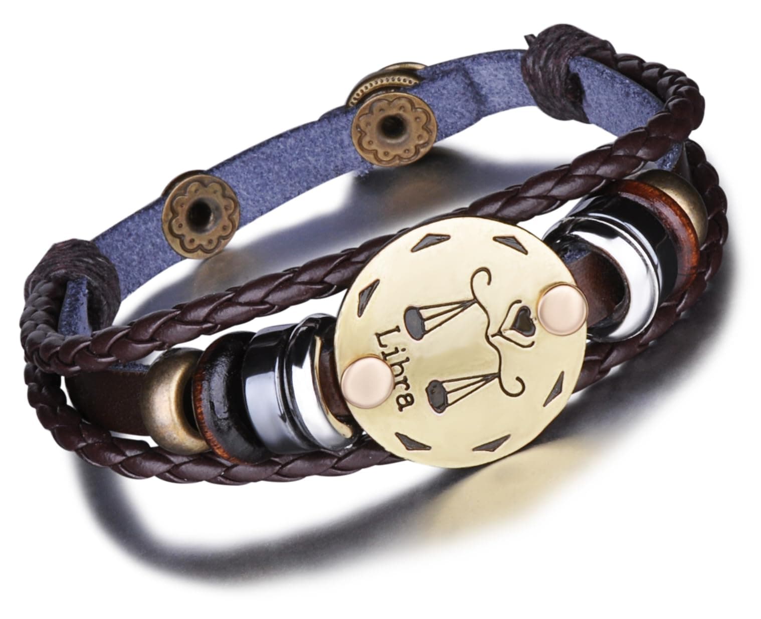 Unendlich U Infinite U Retro Multi-Row Twelve Signs of the Zodiac Libra Alloy and Leather Dark Brown Braided Bracelet for Women Men One Size Leather Without Stone, One Size, Leather, without stone