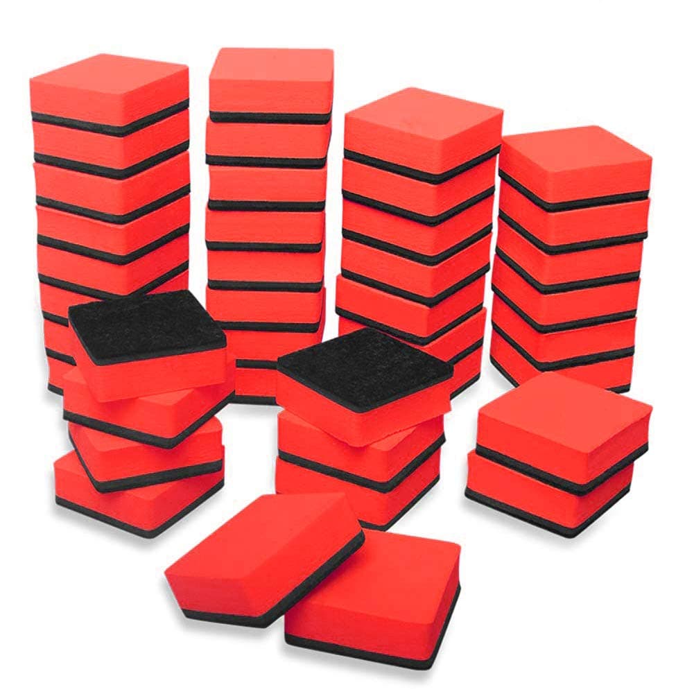 Whiteboard and Blackboard Magnetic Eraser, 48 Pack Bulk Chalkboard Rubbers Cleansers Wippers for Classroom Office Home(2 x 2 in) red