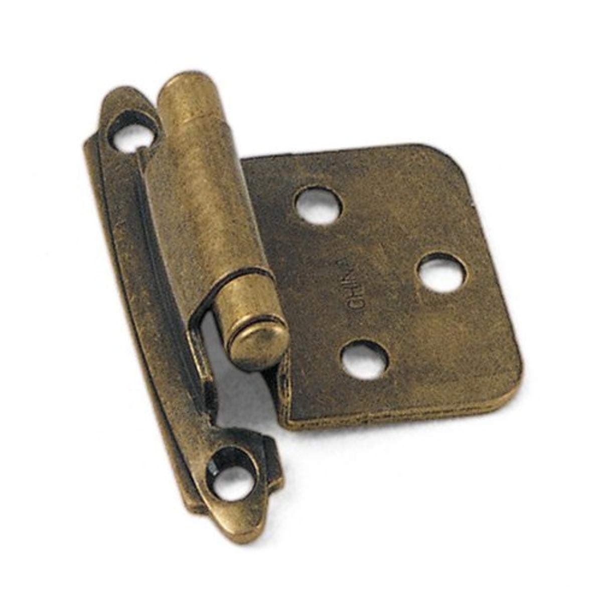 Laurey 28705 No Inset Face Mount Self-Closing Cabinet Hinge, Antique Brass, 2-Pack