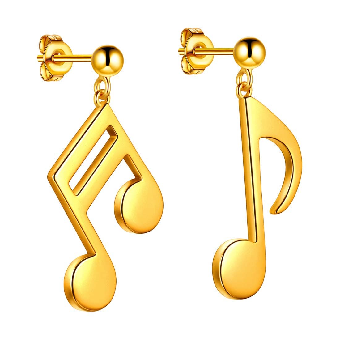 beautlaceMusical Note Stud Earrings Silver/18K Gold/Black Gun Plated Asymmetry Treble Clef Music Note Studs Jewelry Gifts for Music Lover