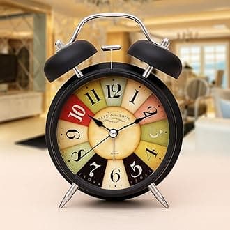 AERYS Vintage Twin Bell Alarm Clock, Analog Display, Night LED Light, Extra Loud Heavy Ringer, Table Clock for Students and Kids Bedroom (Black Rainbow Clock)