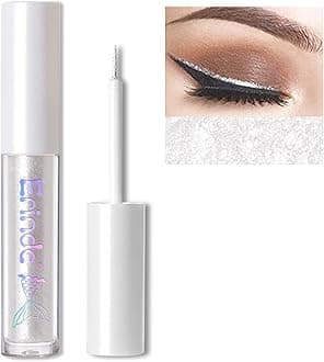 Erinde Liquid Glitter Eyeshadow Eyeliner, Metallic Shimmer Glitter Eyeshadow Liner, High Pigment Colored Eyeliner, Waterproof Long Lasting Sparkle Eye Makeup for Women, Pearl White