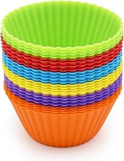 Silicone Cupcake Baking Cups 24 Pack, Reusable & Non-stick Muffin Cupcake Liners Holders Set for Party Halloween Christmas, Easy Clean Pastry Muffin Molds（Pack of 24,Multicolor）