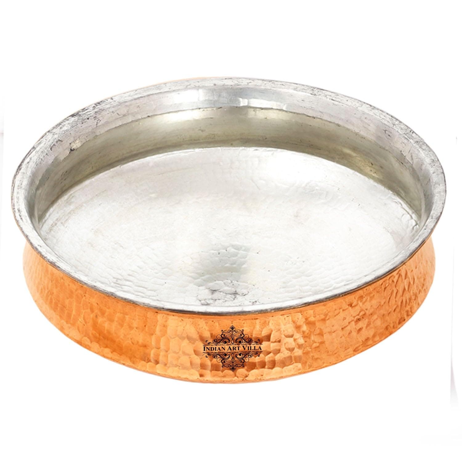 INDIAN ART VILLA Pure Copper Lagan Handi with Tin Lining, Hammered Cookware for Hyderabadi Dum Biryani Rice and Veg/Nonveg, 10 inch