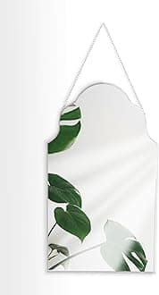 GreyZouq Decorative arched wall mirror, Metal Frame Wall Mounted Mirror With Chain for Home Decor, Bedroom Wall Mirror with white Rim with chain (White)